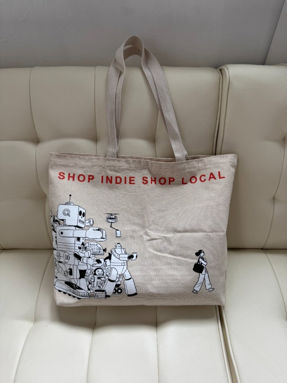Limited edition Shop Indie Shop Local independent bookstore robot read tote bag